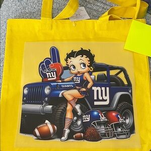 New York Giants Betty Boop DTF Print On Yellow Tote Bag.